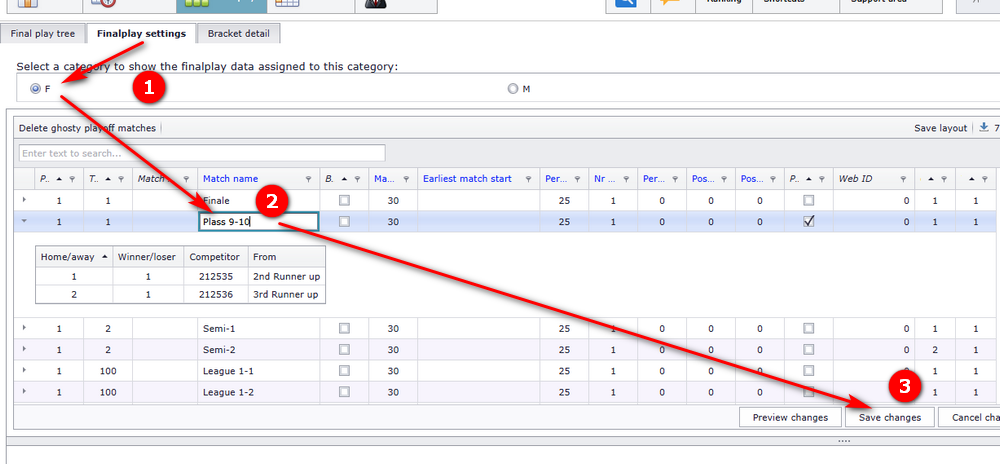 Naming a position match in Finalplay settings