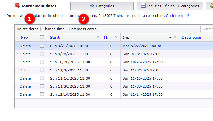 Delete dates and compress dates
