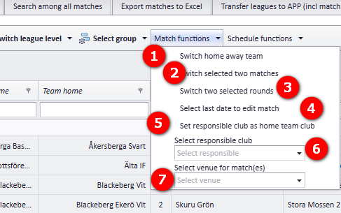 The Match functions menu