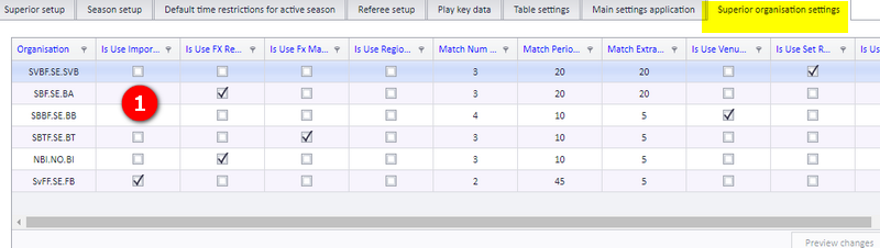 Superior organisation settings with the import column and match period length