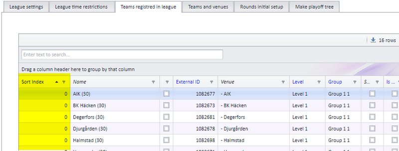 Sort index column with team numbers
