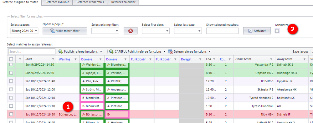 The Mismatch? checkbox and the resulting list