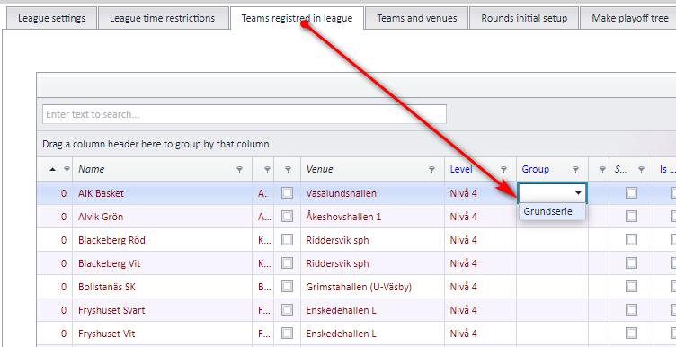 Assigning level and group to teams
