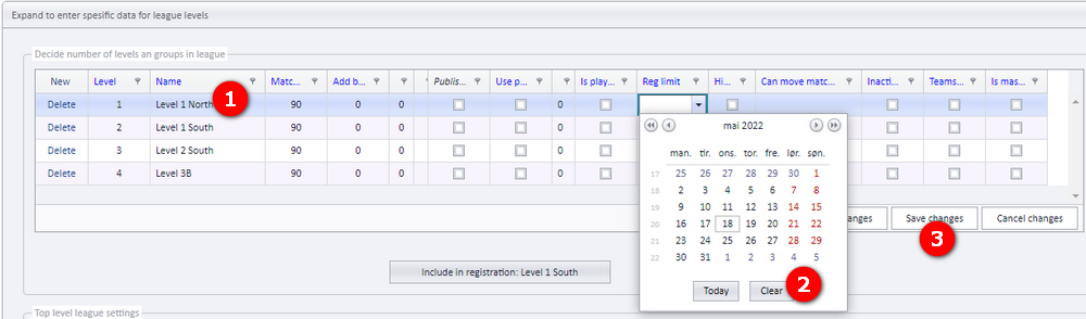 Renaming a level and clearing Reg limit