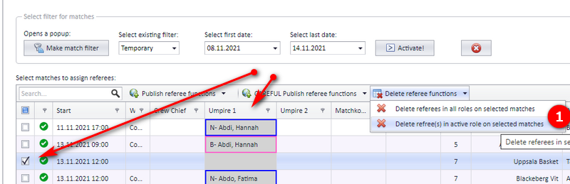 Delete referee functions menu with the delete-in-active-role and delete-in-all-roles items