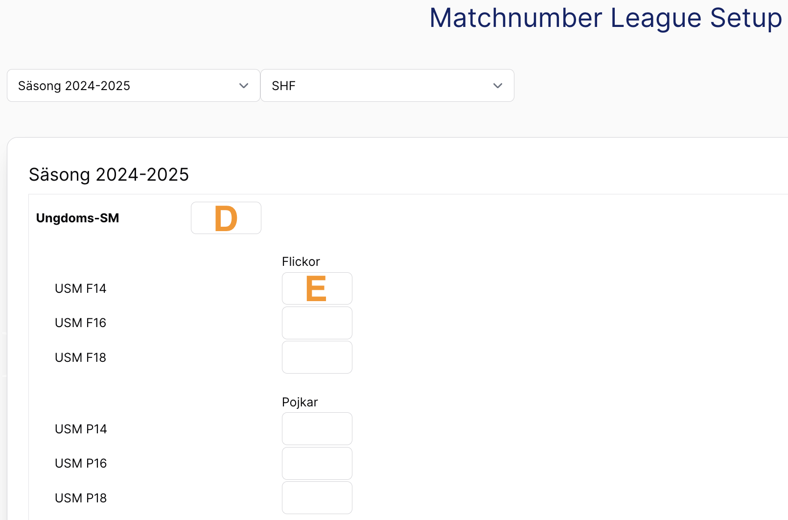 Match number parameters set in the app