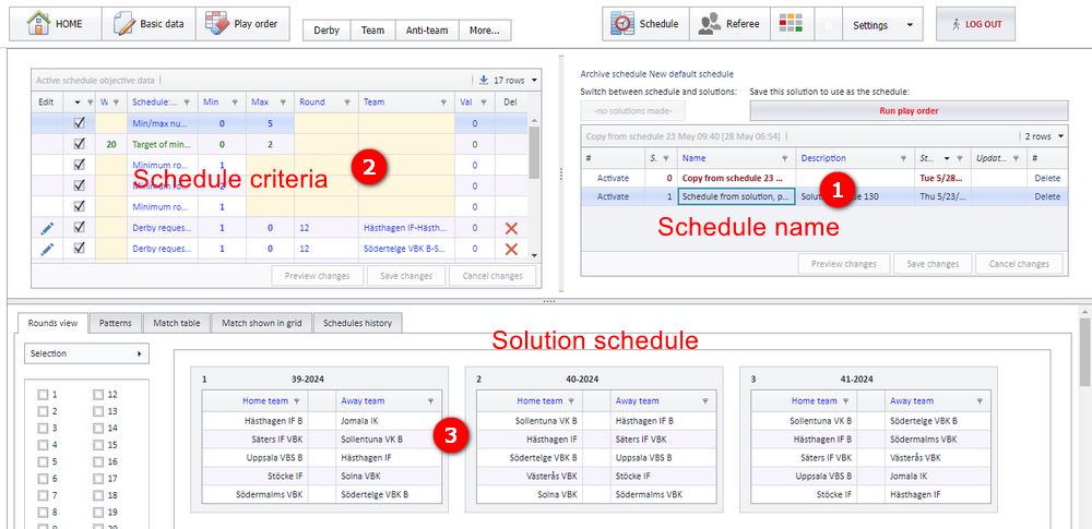 Play order: schedules, criteria and solutions