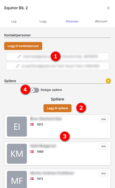 Team page with owners and the add-player button