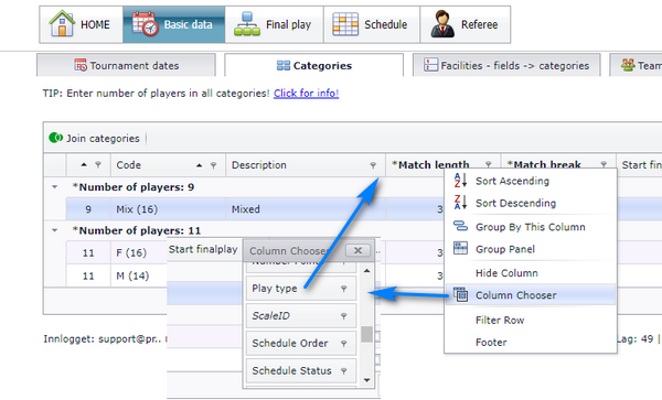 Play type column added to the category grid