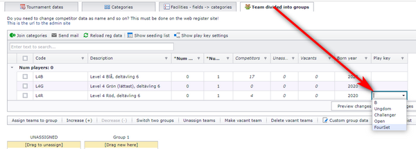 FourSet chosen in the Play key column