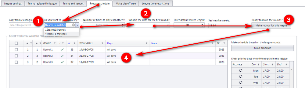 Prepare schedule with time-restricted rounds