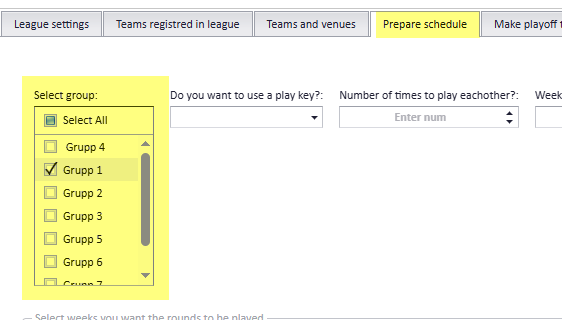 Several groups selected in Prepare schedule