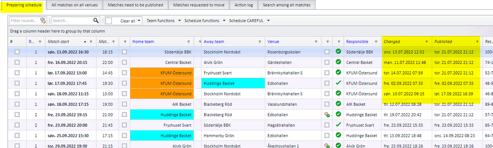 Match list with the changed-time and published-time columns