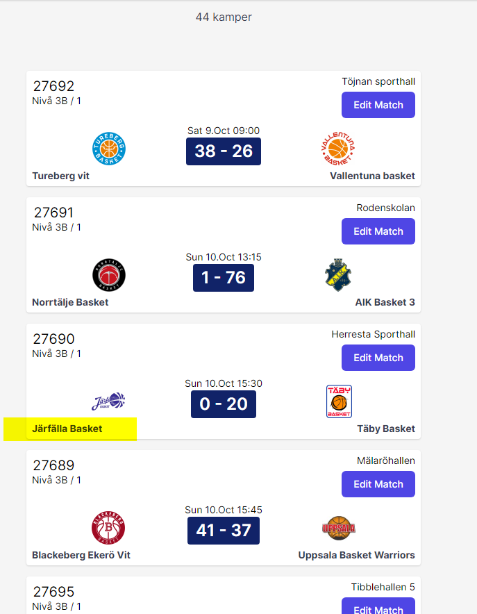 Matches before the limit date in the app