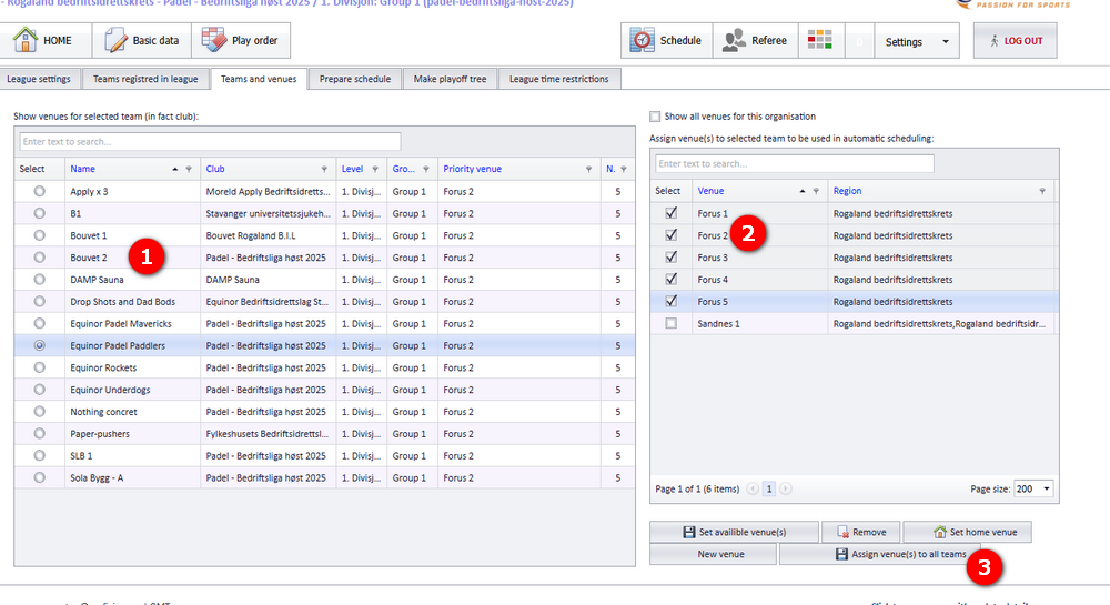 Assign venues to all teams