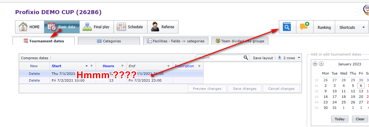The four basic data tabs in TXO