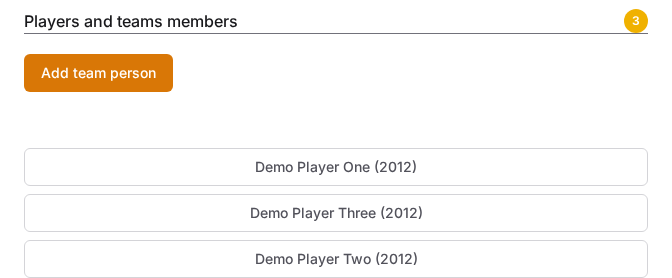 The card Players and teams members with the Add team person button