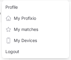 The menu under the profile picture with My Profixio and My matches