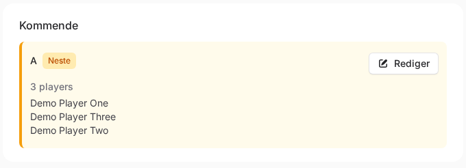 En spilledag merket Neste, med valgte spillere og knappen Rediger
