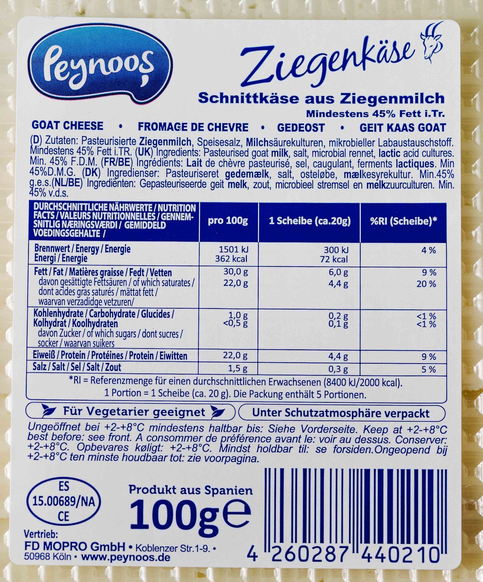 Peynoos Ziegenkäse in Scheiben