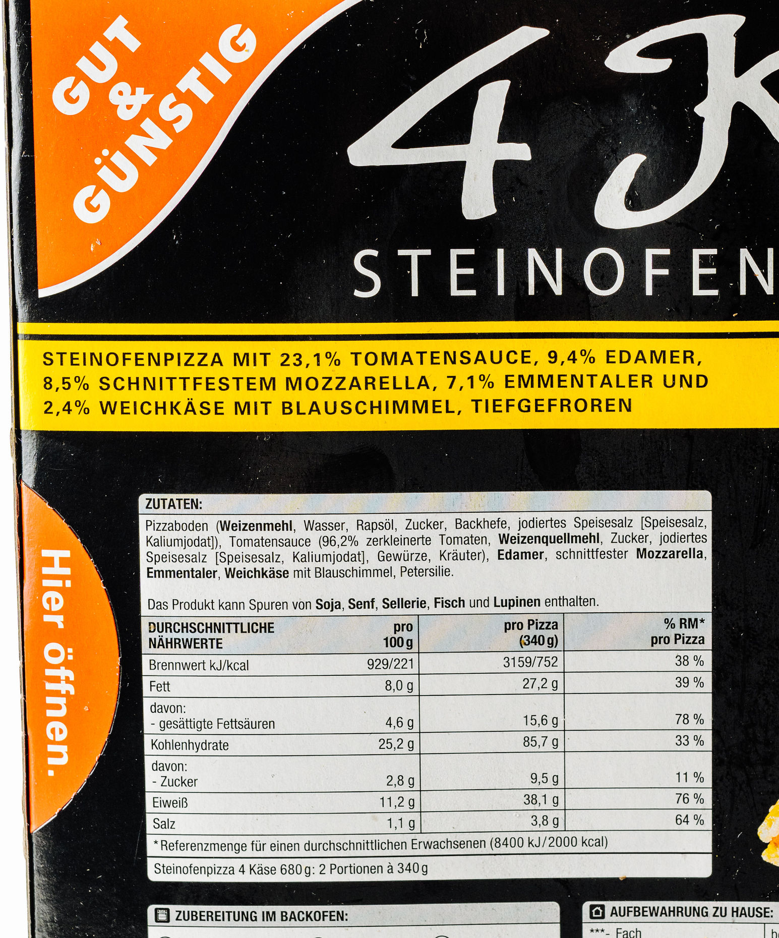 Gut & Günstig Frozen Pizza with Four Cheese