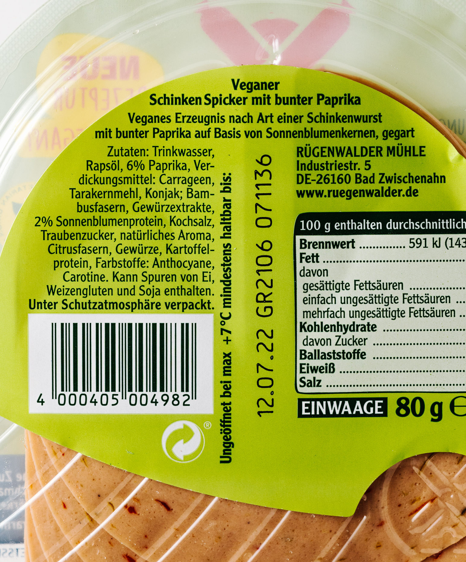 Rügenwalder Mühle Veganer Hähnchenschinken mit Paprika