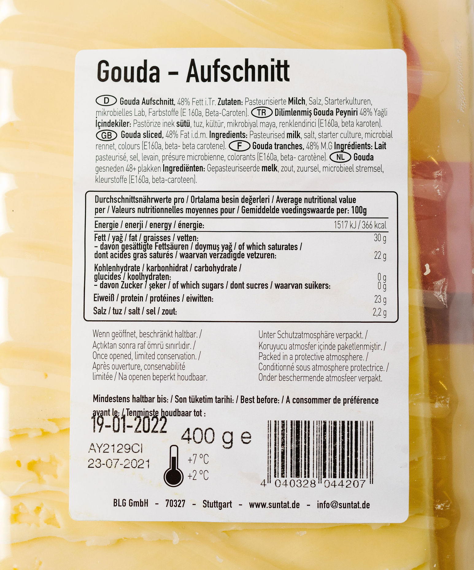 Suntat Gouda in Scheiben