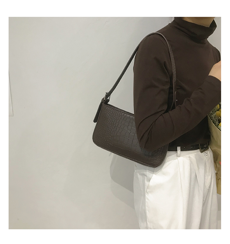 Vintage Crocodile Pattern Ladies Crossbody Bag Handbag Casual Solid Color