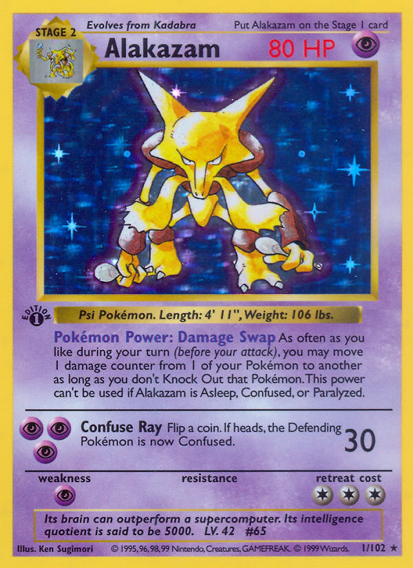 Alakazam #1 Base Set 1st Edition Pokémon card