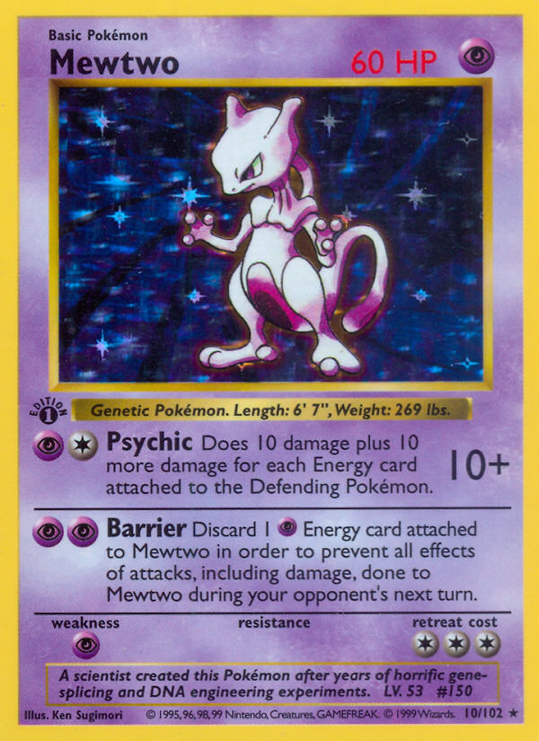 Mewtwo #10 Base Set 1st Edition Pokémon card