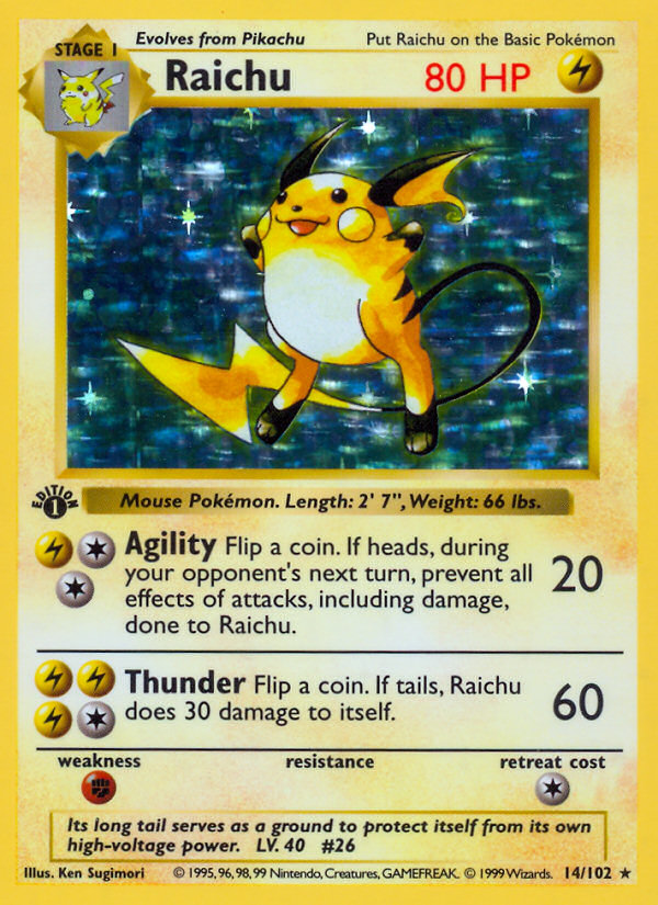 Raichu #14 Base Set 1st Edition Pokémon card