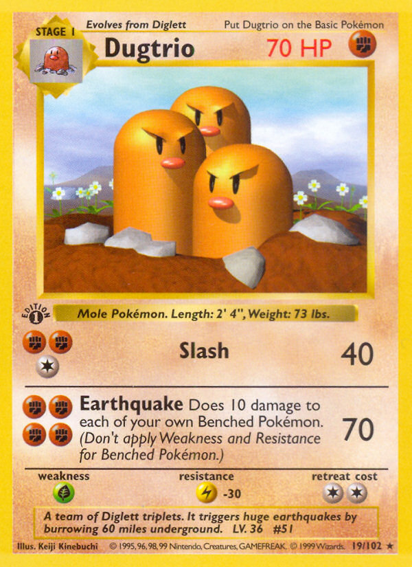 Dugtrio #19 Base Set 1st Edition Pokémon card