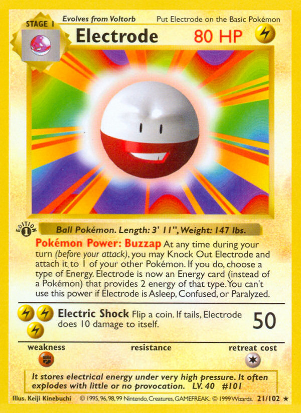 Electrode #21 Base Set 1st Edition Pokémon card