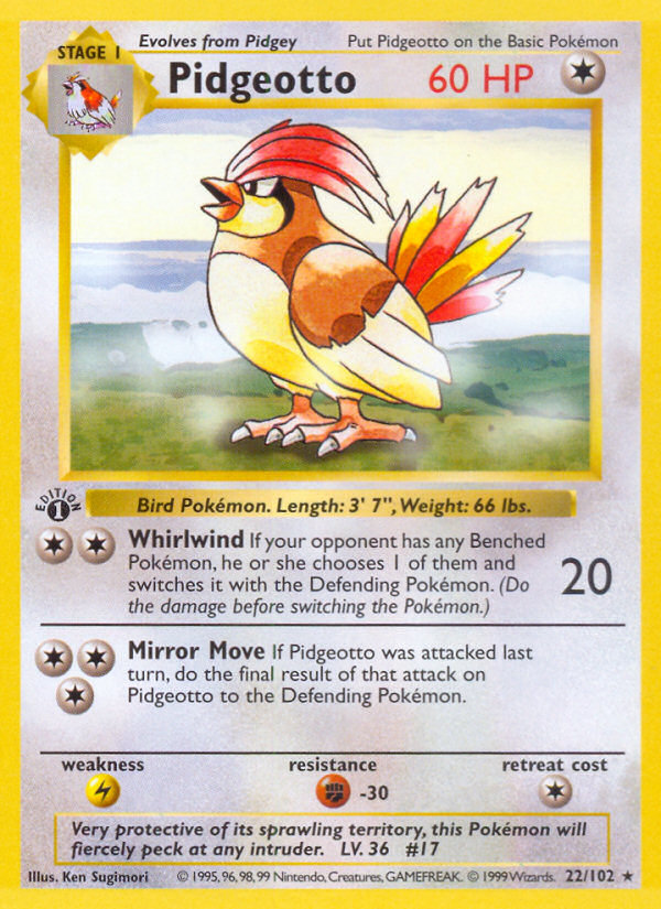 Pidgeotto #22 Base Set 1st Edition Pokémon card