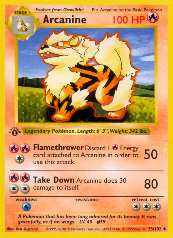 Arcanine #23 Base Set 1st Edition Pokémon card