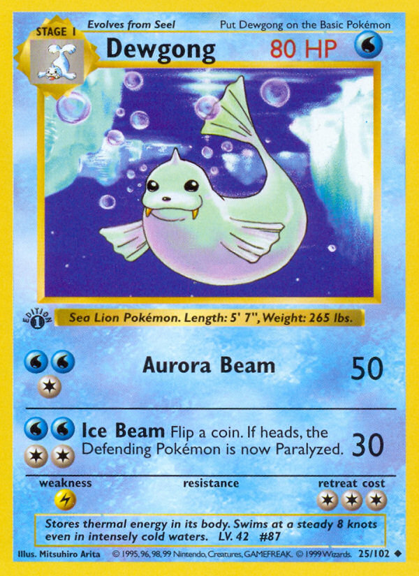 Dewgong #25 Base Set 1st Edition Pokémon card