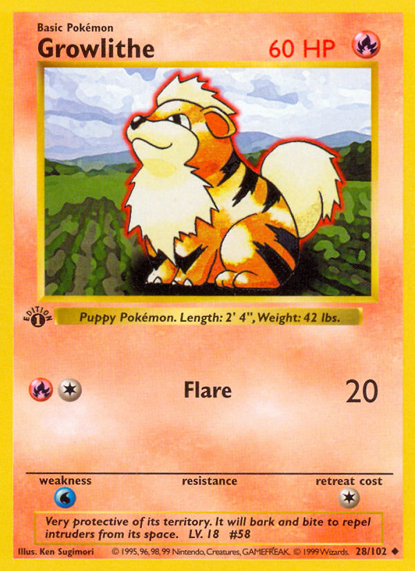Growlithe #28 Base Set 1st Edition Pokémon card