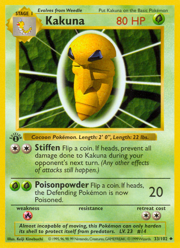Kakuna #33 Base Set 1st Edition Pokémon card
