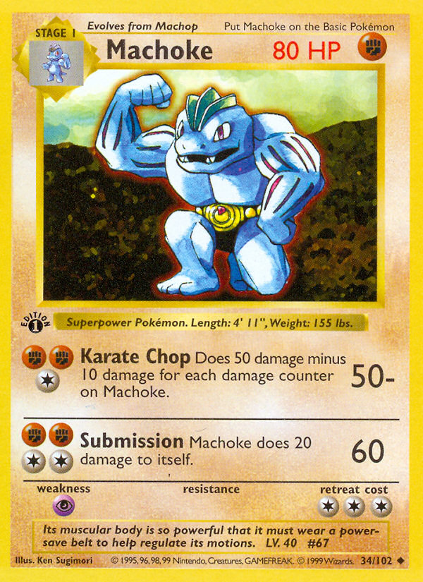 Machoke #34 Base Set 1st Edition Pokémon card