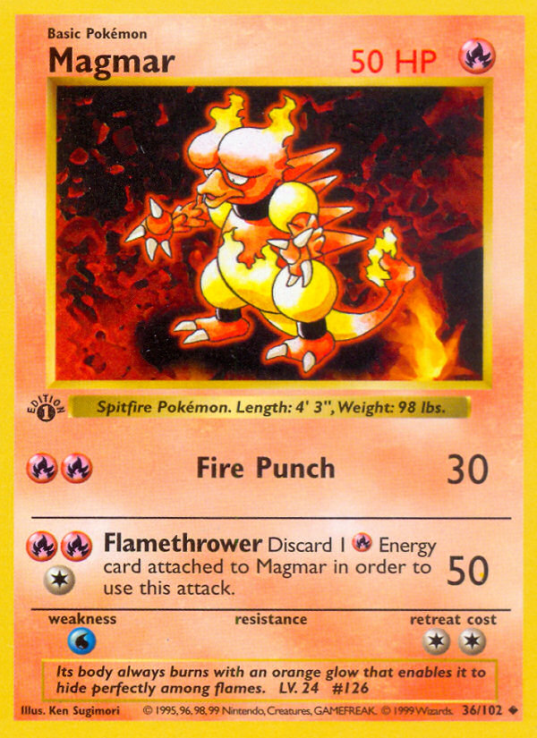 Magmar #36 Base Set 1st Edition Pokémon card