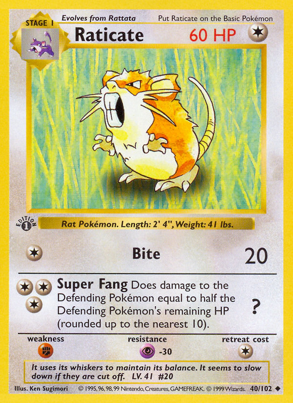 Raticate #40 Base Set 1st Edition Pokémon card