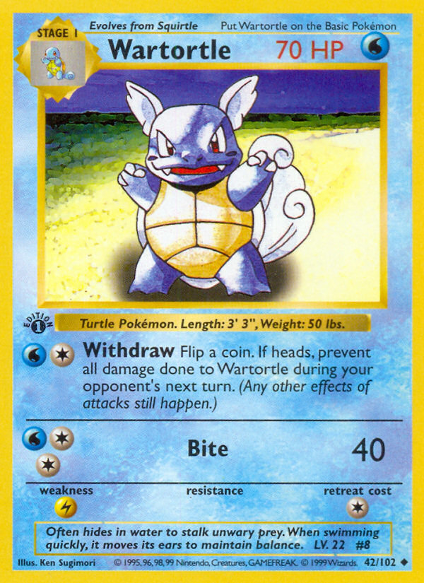 Wartortle #42 Base Set 1st Edition Pokémon card