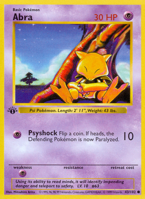 Abra #43 Base Set 1st Edition Pokémon card