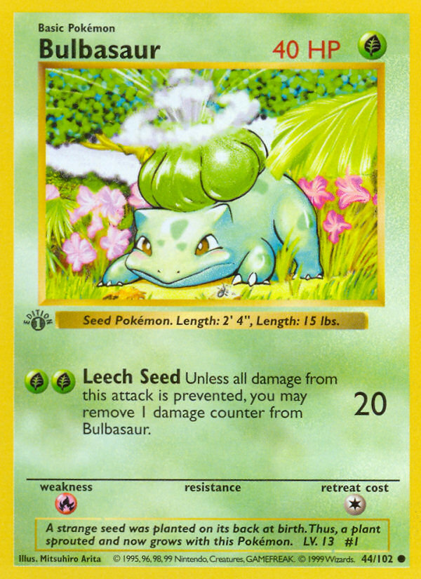 Bulbasaur #44 Base Set 1st Edition Pokémon card