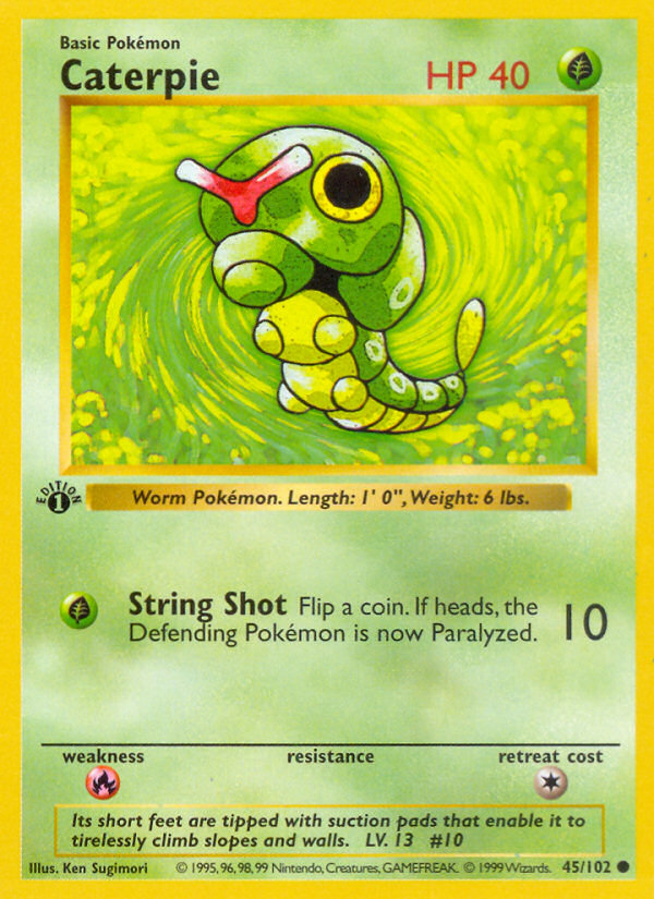 Caterpie #45 Base Set 1st Edition Pokémon card