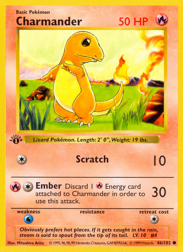 Charmander #46 Base Set 1st Edition Pokémon card