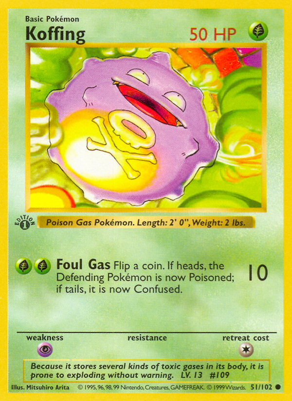 Koffing #51 Base Set 1st Edition Pokémon card