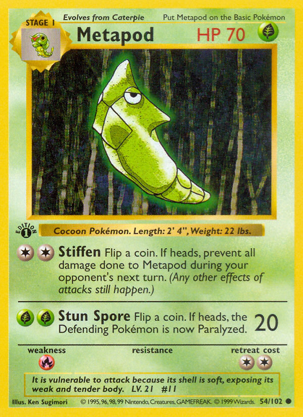 Metapod #54 Base Set 1st Edition Pokémon card