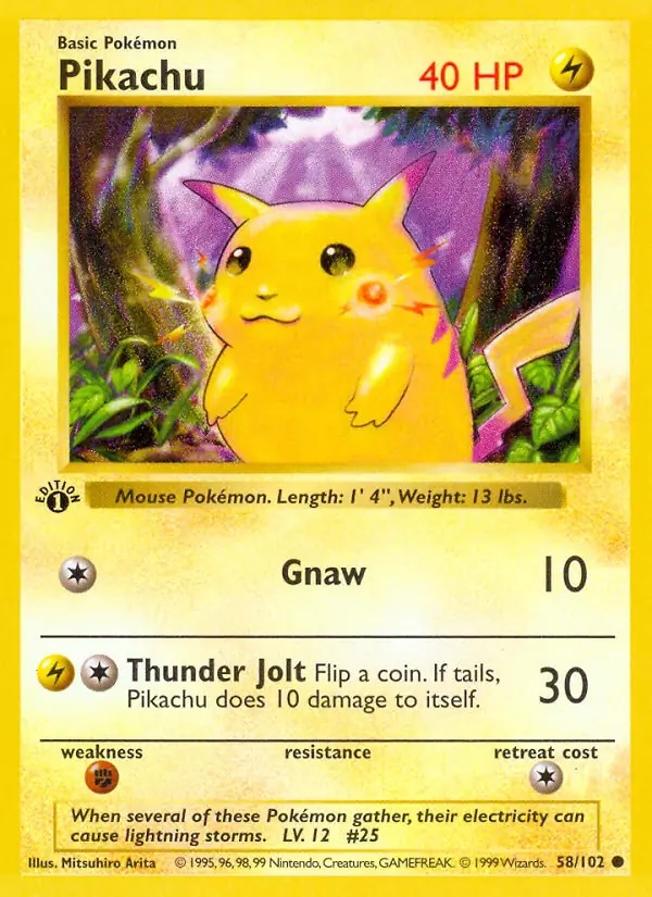 Pikachu #58 Base Set 1st Edition Pokémon card