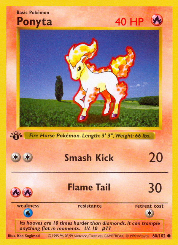 Ponyta #60 Base Set 1st Edition Pokémon card